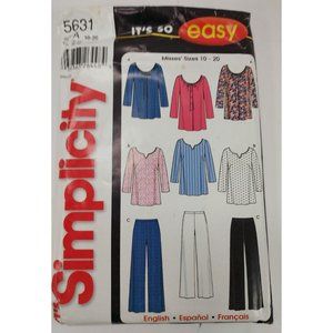 Simplicity Pattern #5631 It's So Easy Top and Pants Women's Size A 10-20 UNCUT